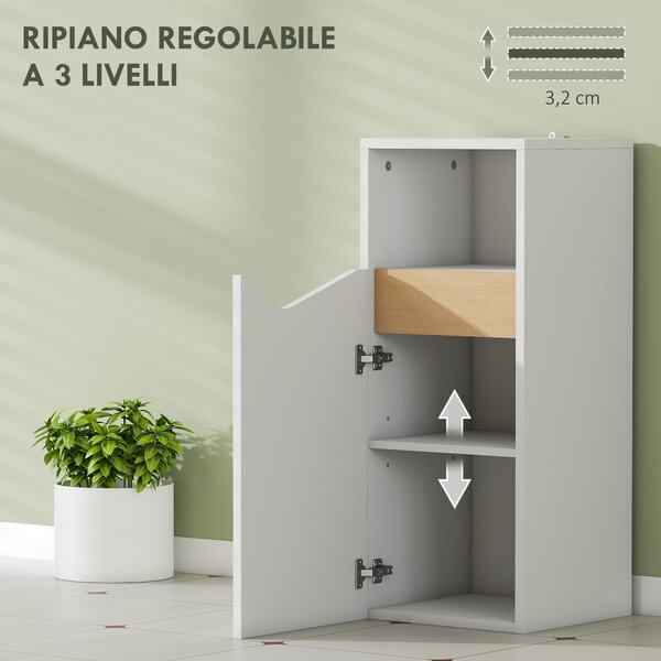 HOMCOM Mobiletto Bagno con Armadietto con Anta Ammortizzata e Vano Aperto, 30x30x71.5 cm, Bianco e Legno | Aosom Italy
