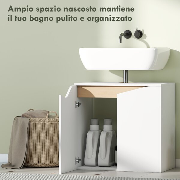 HOMCOM Mobile Sottolavabo con 2 Ante Ammortizzate per Lavabo Senza Piedistallo, 60x35x57.9 cm, Bianco | Aosom Italy