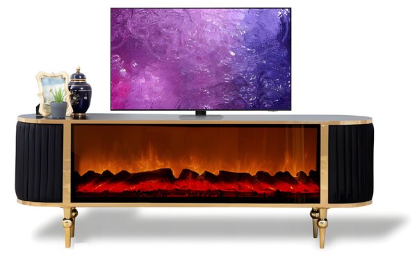 Mobile TV artistico con effetto camino Illuminazione a LED Lati decorativi in tessuto