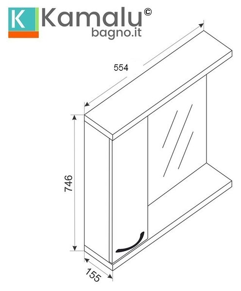 Specchio bagno 55 cm contenitore bicolore bianco e legno chiaro | LAC-ESTIA-55 - KAMALU
