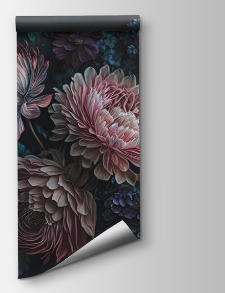 Carta da parati Pittura di fiori su sfondo scuro, Carta da parati 3d fiori, Carta da parati popolare, u75407 - Tapeko.it