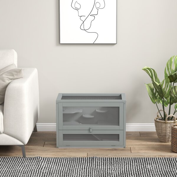 PawHut Gabbia per criceti topi piccoli roditori multi-accessori rampa piattaforme tetto apribile griglia 60 x 35 x 42 cm grigio