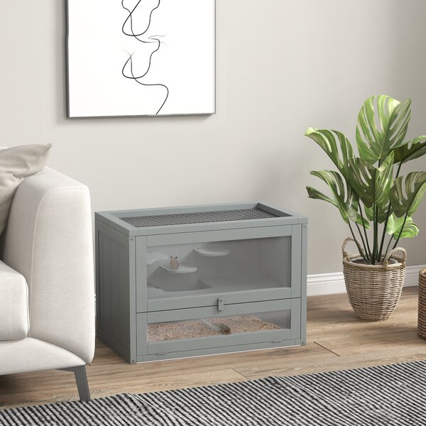 PawHut Gabbia per criceti topi piccoli roditori multi-accessori rampa piattaforme tetto apribile griglia 60 x 35 x 42 cm grigio