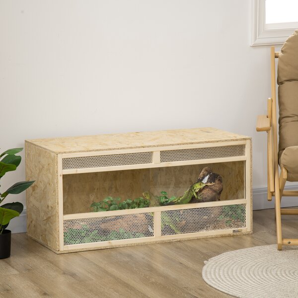 PawHut Terrario in legno OSB per rettili con porta scorrevole in vetro - 100 x 47 x 47 cm naturale