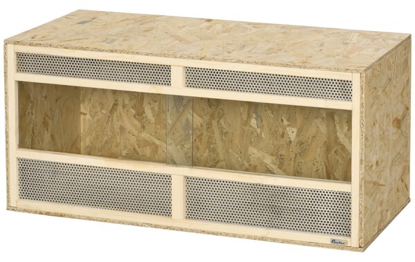 PawHut Terrario in legno OSB per rettili con porta scorrevole in vetro - 100 x 47 x 47 cm naturale