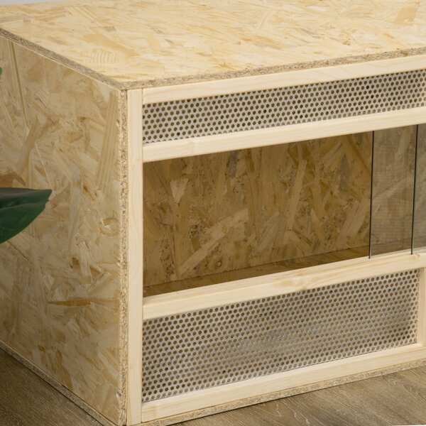 PawHut Terrario in legno OSB per rettili con porta scorrevole in vetro - 100 x 47 x 47 cm naturale