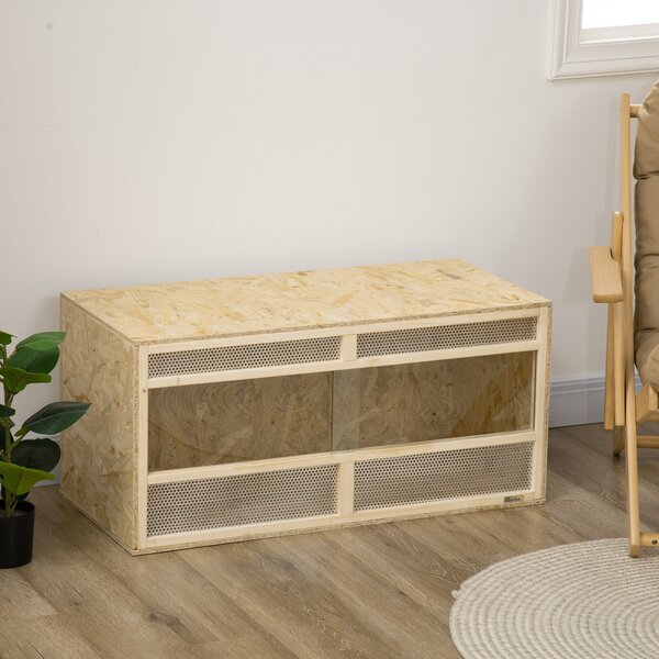 PawHut Terrario in legno OSB per rettili con porta scorrevole in vetro - 100 x 47 x 47 cm naturale