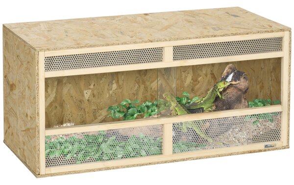PawHut Terrario in legno OSB per rettili con porta scorrevole in vetro - 100 x 47 x 47 cm naturale