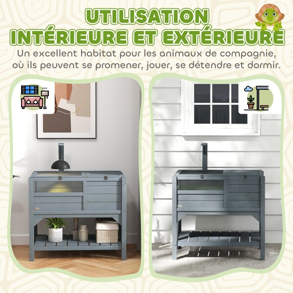 PawHut Casa recinto per tartarughe su piedi con mensole in legno di abete - dim. 103H x 84L x 51l cm