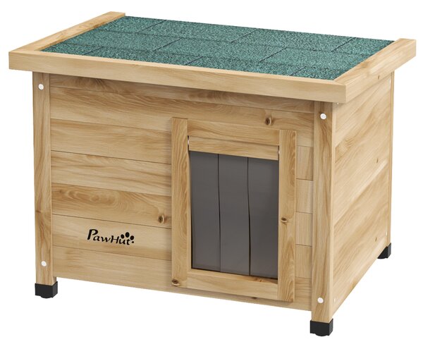 PawHut Casa per gatti cuccia esterna in legno rialzata con tetto in asfalto, finestra, 57 x 45 x 43 cm giallo