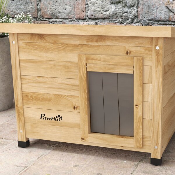 PawHut Casa per gatti cuccia esterna in legno rialzata con tetto in asfalto, finestra, 57 x 45 x 43 cm giallo