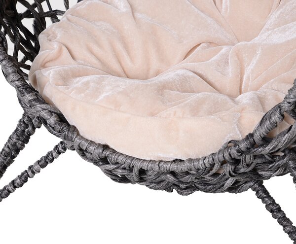 PawHut Cestino gatto letto rialzato gatto accogliente grotta a gatto grande comfort dim. Ø 52 x 58H cm cuscino soffice incluso resina intrecciata effetto rattan grigio