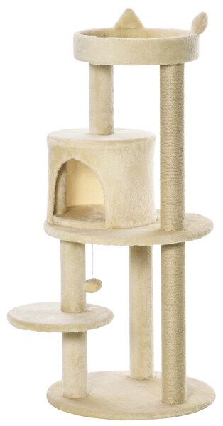 PawHut Albero Tiragraffi per Gatti Adulti con Cuccia Spaziosa e Piattaforma, 104 cm, Bianco Crema | Aosom Italy