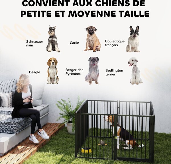 PawHut Parco per chien, parco per animali, 8 pannelli, recinzione portatile pieghevole, sicuro, nero