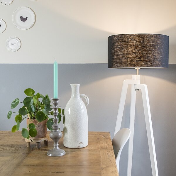 Lampada da terra treppiede bianca con paralume nero 50 cm - Puros