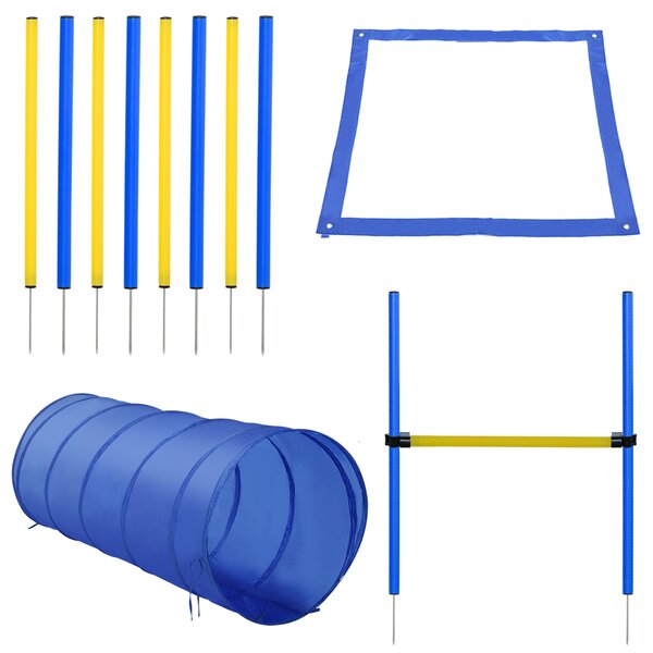 PawHut Attrezzatura sportiva di agilità per cani completo ostacolo, tunnel, slalom, zona riposo + sacca di trasporto blu giallo