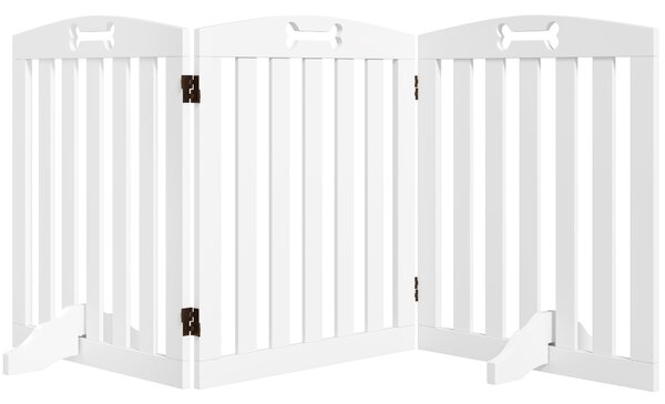 PawHut Cancellino per Cani Pieghevole a 3 Pannelli con 2 Supporti, in Legno Bianco, 155x30x61 cm | Aosom Italy