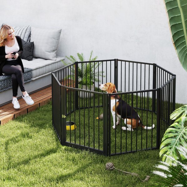 PawHut Parco per chien, parco per animali, 8 pannelli, recinzione portatile pieghevole, sicuro, nero