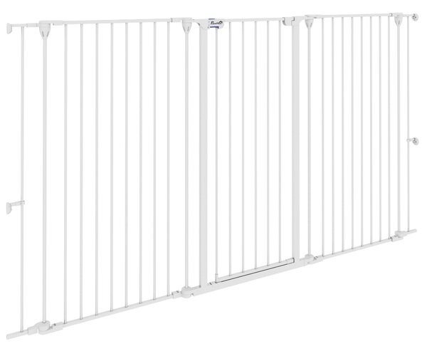 PawHut Cancelletto per Cani a 3 Pannelli Pieghevoli con Doppio Blocco, in Acciaio e Plastica, 206x120 cm, Bianco | Aosom Italy