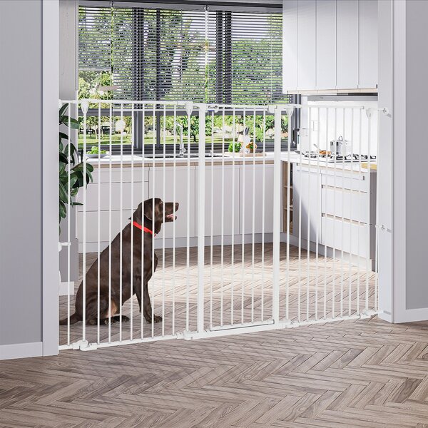 PawHut Cancelletto per Cani a 3 Pannelli Pieghevoli con Doppio Blocco, in Acciaio e Plastica, 206x120 cm, Bianco | Aosom Italy