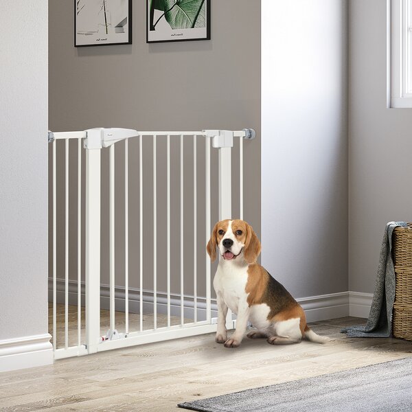 Cancelletto per Cani Regolabile 76-103cm con Chiusura Automatica Acciaio Bianco