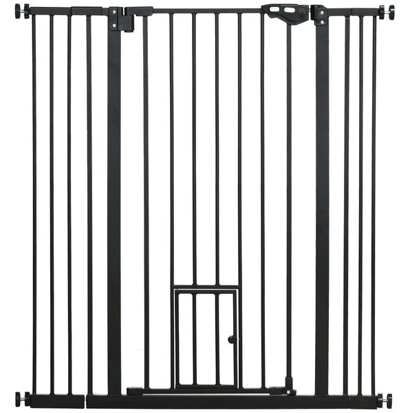 PawHut Barriera di sicurezza animali di 104,1h cm con porta chiusura automatica sistema di doppio sbloccaggio nero
