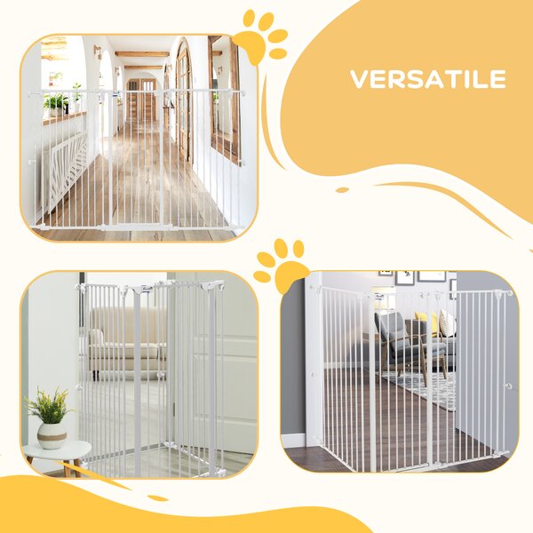 PawHut Cancelletto per Cani a 3 Pannelli Pieghevoli con Doppio Blocco, in Acciaio e Plastica, 206x120 cm, Bianco | Aosom Italy