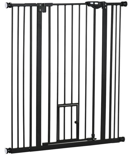 PawHut Barriera di sicurezza animali di 104,1h cm con porta chiusura automatica sistema di doppio sbloccaggio nero