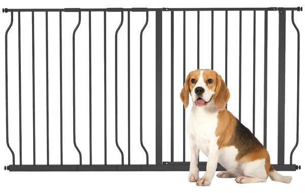 PawHut Barriera di sicurezza barriera per animali domestici lunghezza regolabile dim. 145L x 76H cm nero