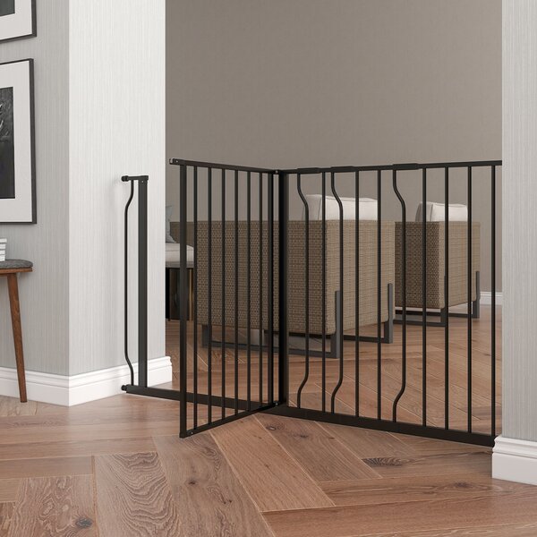 PawHut Barriera di sicurezza barriera per animali domestici lunghezza regolabile dim. 145L x 76H cm nero