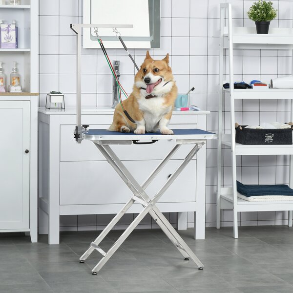 PawHut Braccio da toelettatura pieghevole per animali domestici in acciaio inossidabile con collarino di fissaggio per cani di taglia grande e piccola altezza regolabile max. 74 cm
