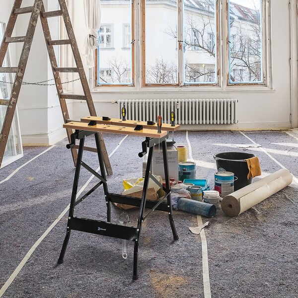 DURHAND Banco da lavoro pieghevole con 4 morsetti tavolo da lavoro, carico 100 kg, 62,5x60,5x78,5cm, nero