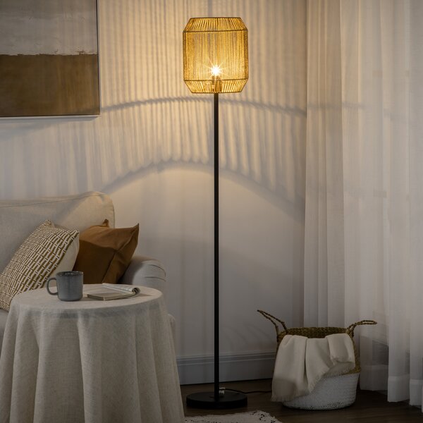 HOMCOM Lampada da Terra per Salone con Paralume in Corda di Carta Design Naturale Attacco E27 Max. 40W - Ø 26 x 164H cm