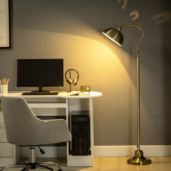 HOMCOM Lampada da Terra Salotto Vintage con Paralume Regolabile, ruotando e Interruttore a Pedale, 42 x 25,5 x 152 cm, tono ottone | Aosom Italy
