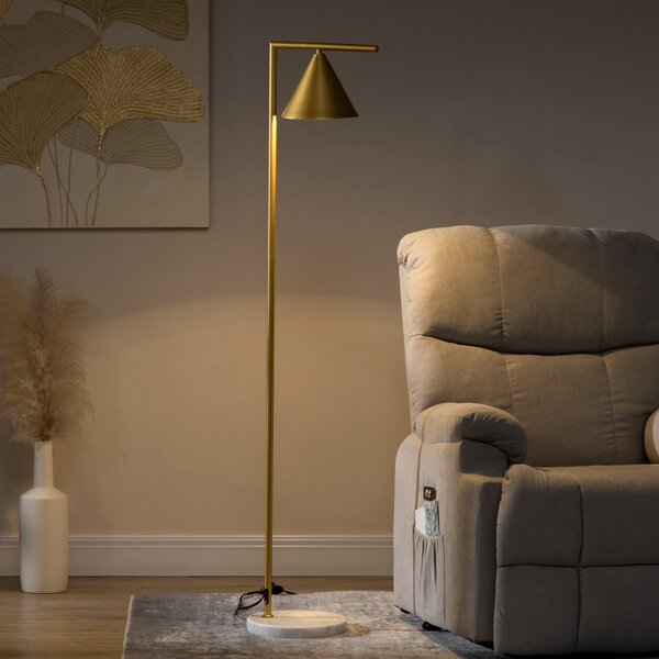 HOMCOM Lampada da terra per salotto in acciaio con paralume conico orientabile e base in marmo 40W 35 x 26 x 153 cm dorato