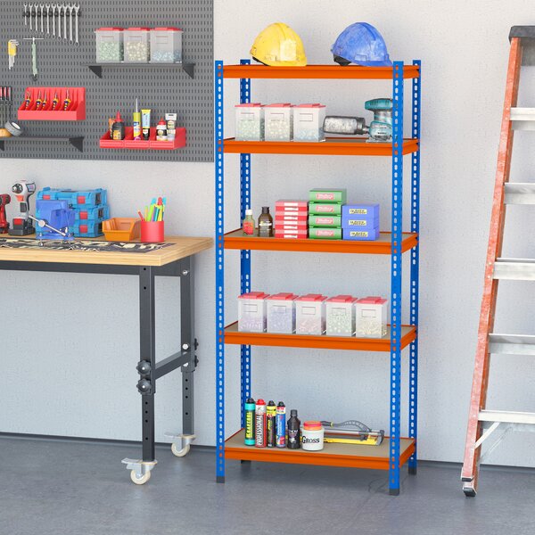 HOMCOM Scaffale in metallo da garage 5 livelli capacità 1500 kg 80 x 40 x 182 cm blu arancione | Aosom Italy