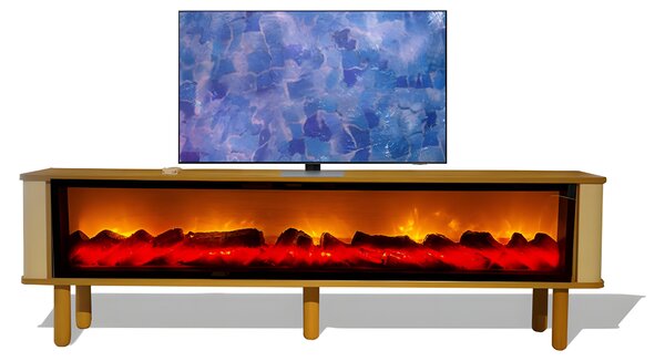 Elegante mobile TV con gambe in legno Colore del caminetto a scelta, musica tramite Bluetooth