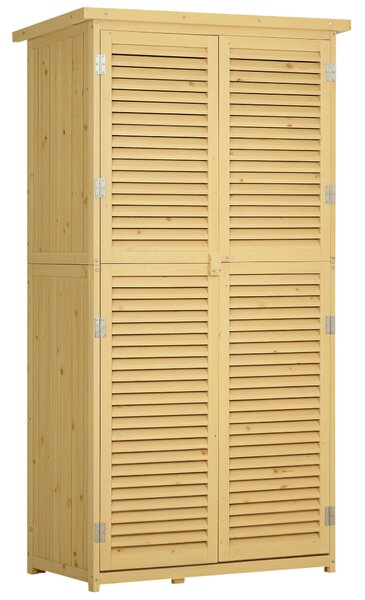 Outsunny Casetta da Giardino con Tetto Impermeabile, Armadio da Esterno Porta Attrezzi con 4 Scompartimenti, 87x46.5x160 cm, Color Legno | Aosom Italy