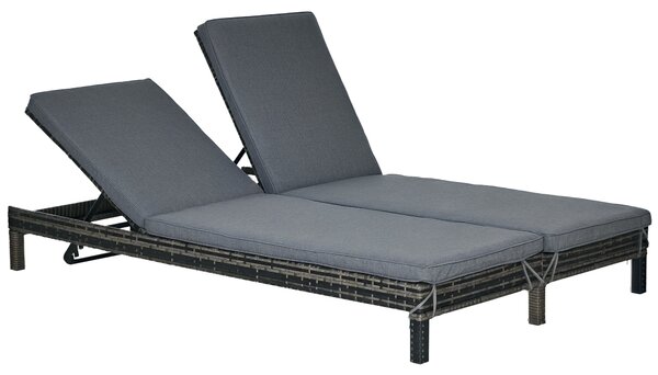 Outsunny Lettino da Giardino a 2 Posti, Sdraio in Acciaio e Rattan, Schienale Regolabile, 196 x 120 x 28cm Grigio|Aosom