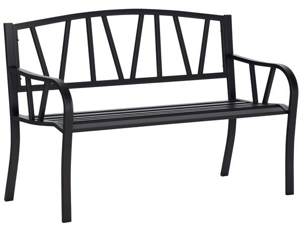Outsunny Panchina da Giardino in Metallo Nero Impermeabile, Panca da Esterno in Ferro 2 Posti, 128x56x86cm|Aosom