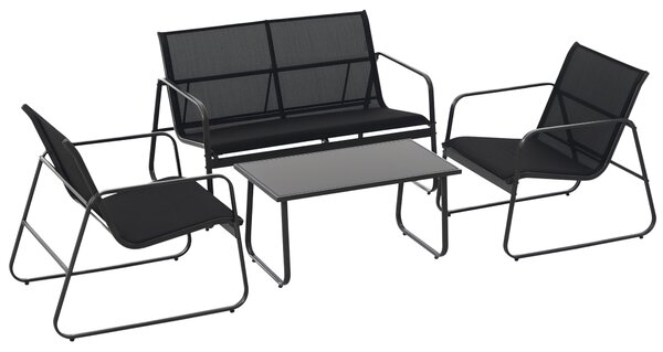 Outsunny Set da Giardino da 4 Pezzi con Tavolino,Panchina e 2 Sedie, Arredamento in Metallo e Texteline, Nero | Aosom Italy