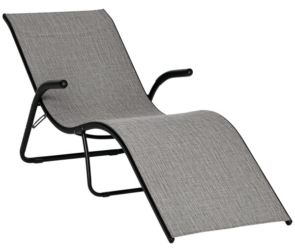 Lettino Prendisole Outsunny - Schienale Reclinabile 5 Posizioni, Pieghevole, Grigio, Con Cuscino - Foto 6