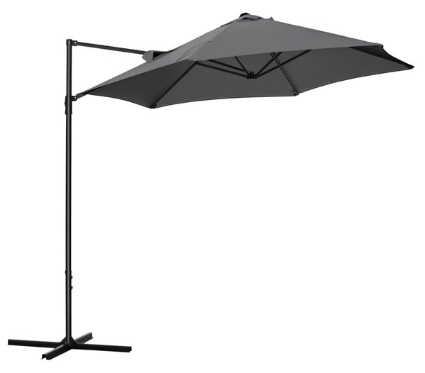 Outsunny Ombrellone da Giardino con Inclinazione Regolabile, Rotazione a 360° e Tettuccio Ventilato in Poliestere, Φ256 x 245 cm, Grigio Scuro|Aosom