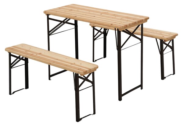 Outsunny Set Birreria 1 Tavolo (120x50cm) 2 Panche (120x25cm) Pieghevoli, Legno di Abete per Esterni/Eventi/Sagre/Picnic