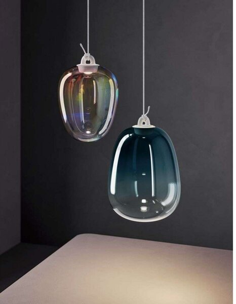 Lampada a sospensione Lodes, Blu, Soggiorno, Vetro