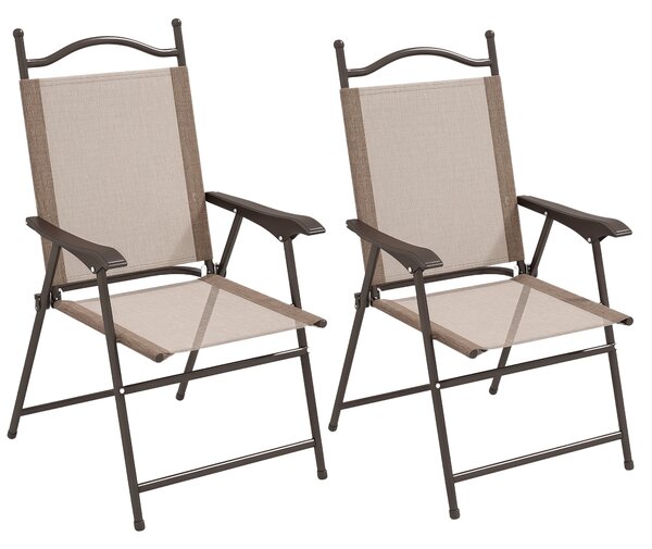 Outsunny Set 2 Sedie Pieghevoli da Giardino con Braccioli e Seduta in Tessuto Traspirante, Marrone|Aosom