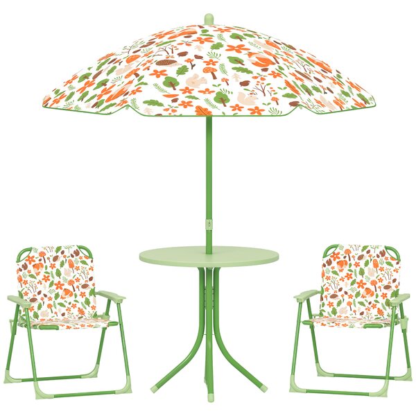 AIYAPLAY Set da Giardino per Bambini 2-5 Anni con Tavolino Rotondo, 2 Sedie Pieghevoli e un Ombrellone, Verde
