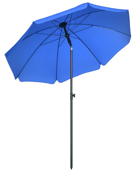 Outsunny Ombrellone da Spiaggia 1.8x2 m con Reclinazione a 45° e 8 Stecche, Poliestere e Acciaio, Blu