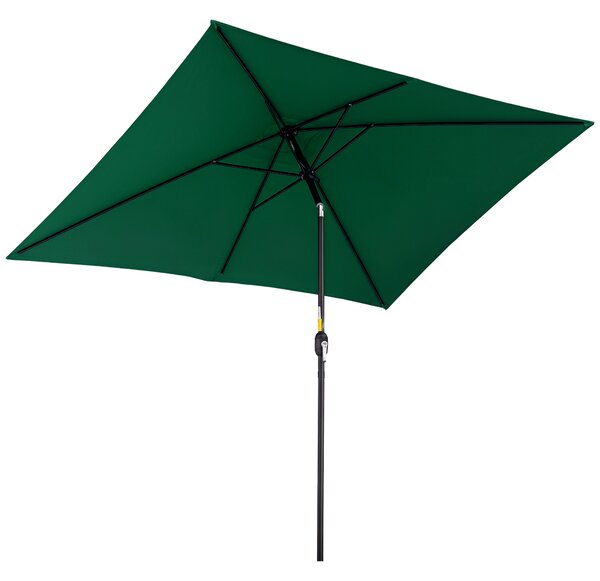 Outsunny Ombrellone Rettangolare 2x3 m Pieghevole e Regolabile con Manovella, in Alluminio e Poliestere, Verde e Nero