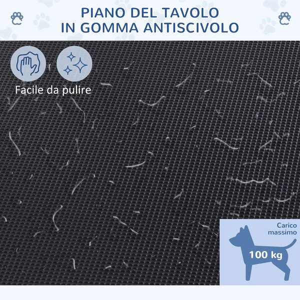 PawHut Tavolo Taglio Toelettatura per Animali con Cesto Inferiore per Cani Altezza Regolabile Pieghevole in Acciaio Inossidabile Metallo Nero 107 x 60 x 170 cm